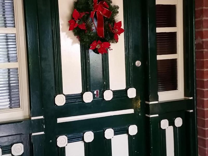 the front door at Christmas time